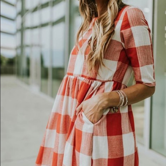 Roolee red buffalo plaid gingham Maddie mom midi maxi dress - Picture 14 of 15